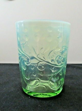 Antique Fenton Green Opalescent Buttons And Braids Tumbler Ca 1910