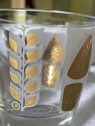 FRED PRESS Barware MCM Double Shot Glasses 2.  75” Gold Leaves Frosted Set of 5 3