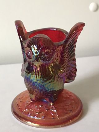 Vintage Westmoreland Carnival Glass Red Winged Owl Toothpick Holder Iridescent