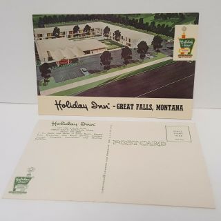 2 Vtg Holiday Inn Motel Hotel Postcard Montana Mt Great Falls Concept Aerial