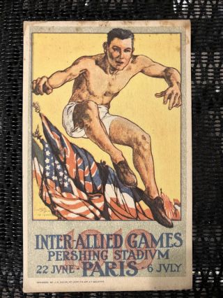 Vintage Antique 1919 Inter - Allied Games Pershing Stadium Paris Postcard Aef Wwi