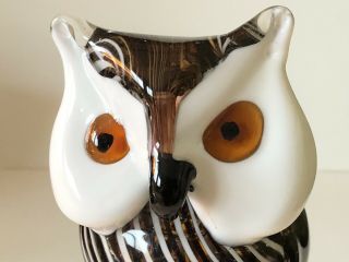 Vintage Murano Hand Made Art Glass Big 8” T Heavy Big Eyed Owl Bird Paperweight