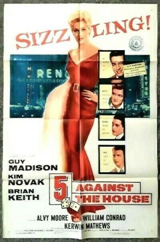 5 Against The House - 1955 One - Sheet Movie Poster - Kim Novak,  Guy Madison