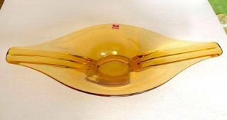 Mcm Mid Century Modern Viking Art Glass Large Console Bowl Amber 1960 Sticker