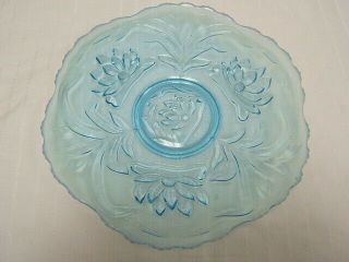 Vintage Fenton Water Lily And Cattails Blue Opalescent Footed Plate 11 " Vgc