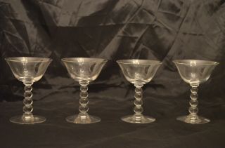 4 Set Vintage Cordial Or Cocktail Imperial Clear Glasses With 4 Ball Stems