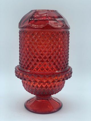 Vintage Viking Fairy Lamp Ruby Red Amberina Diamond Point Art Glass Tea Light