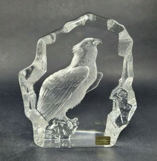 Mats Jonasson Etched Bald Eagle Art Crystal Sculpture 6.  75 In Tall Signed