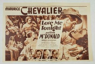 Love Me Tonight Movie Herald 1932 Maurice Chevalier,  Jeanette Macdonald