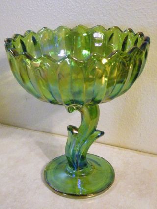 Indiana Glass Lime Green Carnival Iridescent Tall Footed Compote