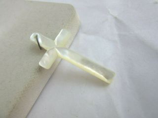 Vintage Carved Bevel Edged Mother Of Pearl Cross Pendant