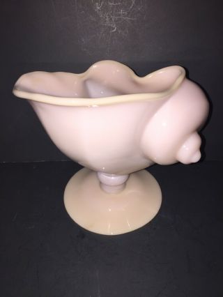 Vintage Large Cambridge Pink Crown Tuscan Milk Glass Shell Shaped Compote Bowl