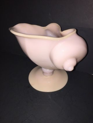 Vintage Large CAMBRIDGE Pink CROWN TUSCAN Milk Glass Shell Shaped Compote Bowl 2