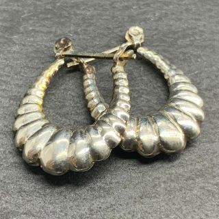 Vintage 925 Sterling Silver Earrings Modernist Hoops Scalloped Shrimp Style