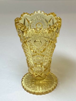 Vintage Imperial Glass Fluted Vase Hobstar Pattern Gold 1951 - 1972 Yellow 7” Tall
