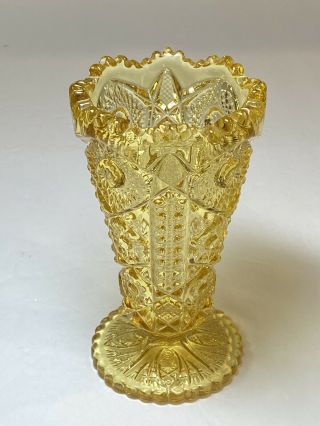 Vintage Imperial Glass Fluted Vase Hobstar Pattern Gold 1951 - 1972 Yellow 7” Tall 2