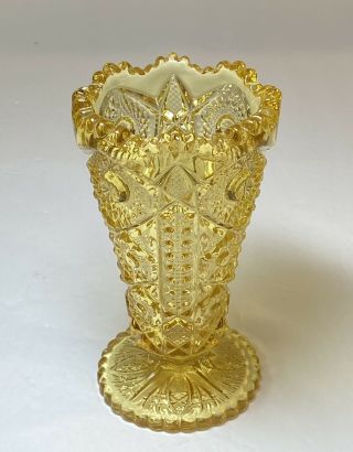Vintage Imperial Glass Fluted Vase Hobstar Pattern Gold 1951 - 1972 Yellow 7” Tall 3