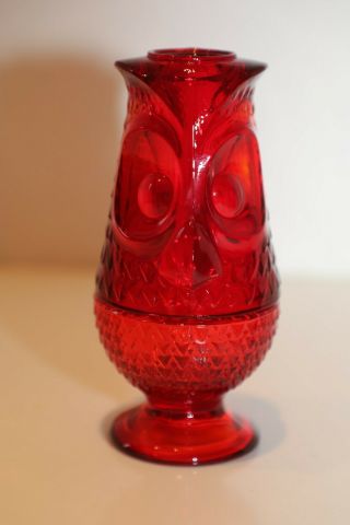 Vintage Viking Glass Ruby Red Owl Fairy Lamp Votive Candle Holder Vgc
