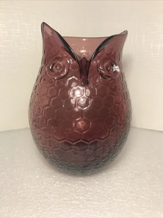 Purple/ Amethyst Vintage Large Owl Vase/pitcher Honeycomb 8.  0 " Tall Mcm