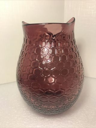 Purple/ Amethyst Vintage Large Owl Vase/Pitcher Honeycomb 8.  0 