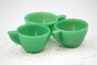 Vintage Akro Agate Jadeite Green Concentric Rings Childs Dishes Tea Cup 3 Cups