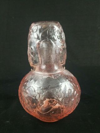 Vintage Pink Glass Tumble Up Bedside Water Carafe Tumbler Set 7 - 1/2”