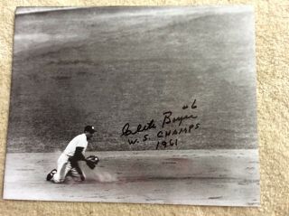 Clete Boyer Signed York Yankees Vintage B&w 8x10 Photo 6 W/ Ws Play 1961