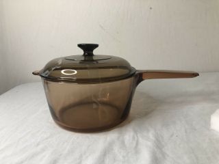 Vintage Corning Vision Ware Pyrex 2.  5 L Amber Glass Pot Sauce Pan With Lid Usa