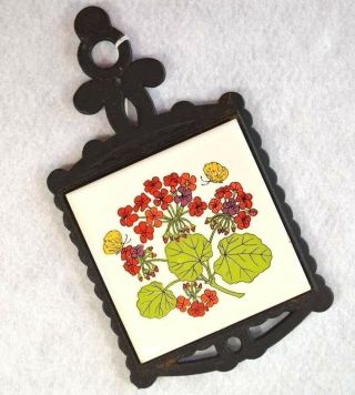Vintage Cast Iron And Tile Kitchen Trivet Wall Decor Butterflies And Flowers
