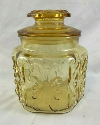 Vintage L E Smith Glass Canister Imperial Atterbury Amber Scroll 6 1/2 " Jar