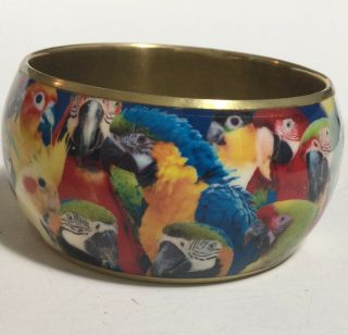 Vintage Wide Chunky Bracelet Colorful All - Over Parrot Macaw Bird Design Size 8