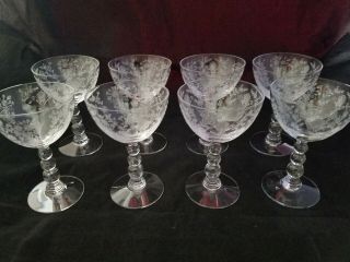 8 Duncan Miller First Love Cocktail Liquor Glasses 4 1/2 " Elegant Etched Glass