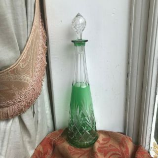 Old Vintage Green Elegant Bohemian Overlay Cut Glass Art Deco Design Fine
