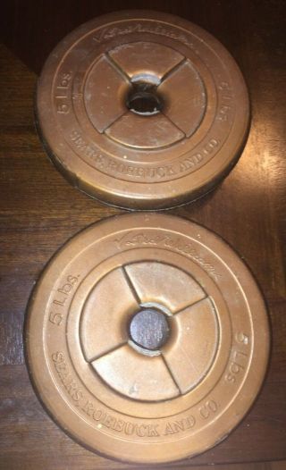 5 Lb Weight Plates Sears Ted Williams Copper Vinyl Plastic Vintage - 10 Lbs Total