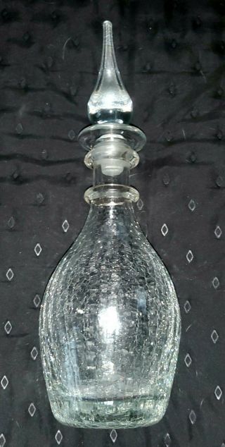 Vintage Blenko Clear Crackle Glass Decanter With Ground Fit Stopper,