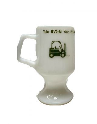 Rare Eaton Yale Milk Glass Irish Coffee Pedestal Cup Mug Forklift Advertising