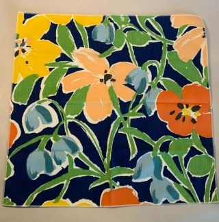 Vintage Mod Bright Floral Cloth Napkins 18 X 18 Blue Yellow Peach Orange - Set 6