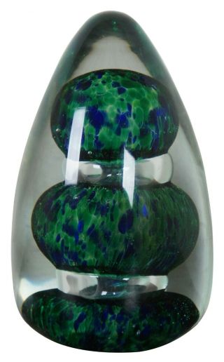 Wedgwood England Art Glass Egg Paperweight Green Blue Topiary 4 "