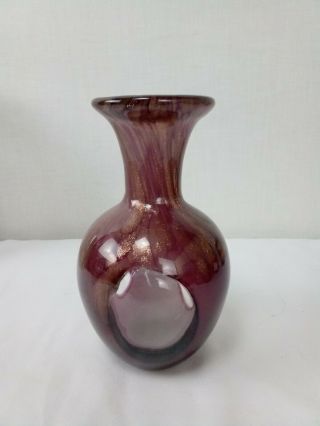 Vintage Hand Blown Art Glass Vase Purple White Clear Glass Windows Aventurine
