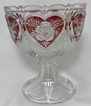 Anna Hutte Bleikristall 24 Lead Crystal Compote Bowl Ruby Red Flash Germany Vtg