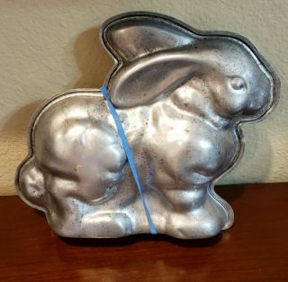 Vintage 3d 2 Piece Tin Baking Standing Bunny Mold Easter Cake Pan Very Old Rare