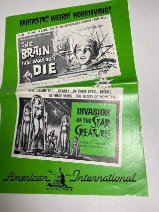 The Brain That Wouldnt Die Star Creatures Pressbook Publicity Poster Order Sheet