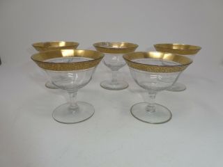 Set Of 5 Vintage Tiffin Rambler Rose Gold Rim Martini/cocktail Glass Goblets