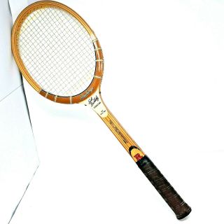 Vintage Rawlings Wooden Tennis Racket Earl Buchholz Signature Model W/ Cover