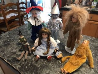 Vintage Camille Wizard Of Oz Dolls,  3 Stands,  1981 Lion,  1974 Tin Man,  Madame Alex