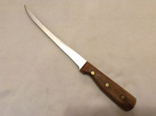 Vintage Chicago Cutlery 78s Fillet Knife Walnut Handle 3 Brass Rivets Full Tang