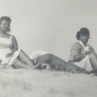 Vintage Black And White Photo African American Women Sitting Beach Sand Snapshot