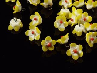 (10) Czech Vintage Lampwork White Yellow Bicolor Mini Flower Glass Beads 10mm