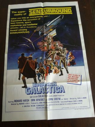 Vintage 1978 Battlestar Galactica Movie One Sheet 27 " X 41 " Poster Richard Hatch