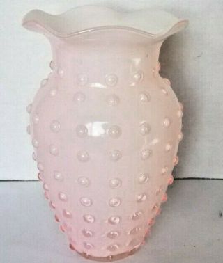 Fenton Milk Glass Rare1961 Unique Hobnail Petal Pink Overlay Ruffled Vase 7 "